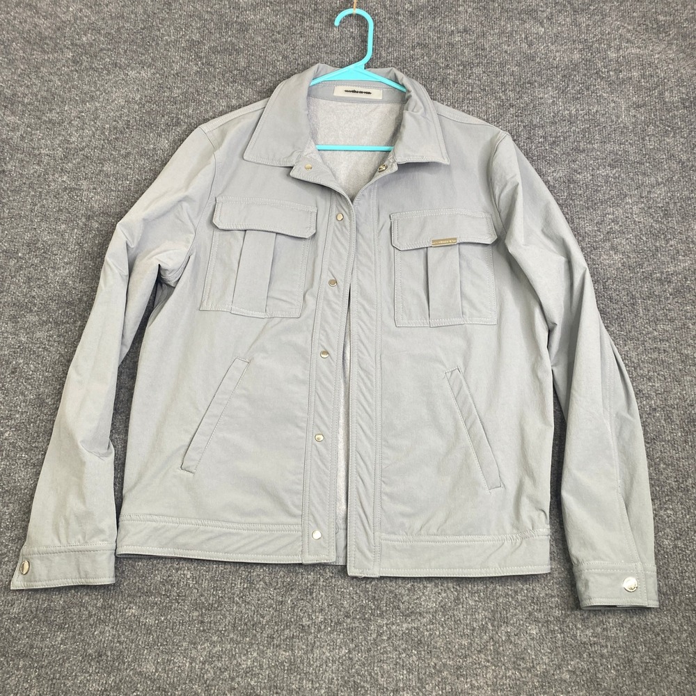 Maniere De Voir Mens Utility Jacket Light Gray Snap Front Tech Streetwear Size M